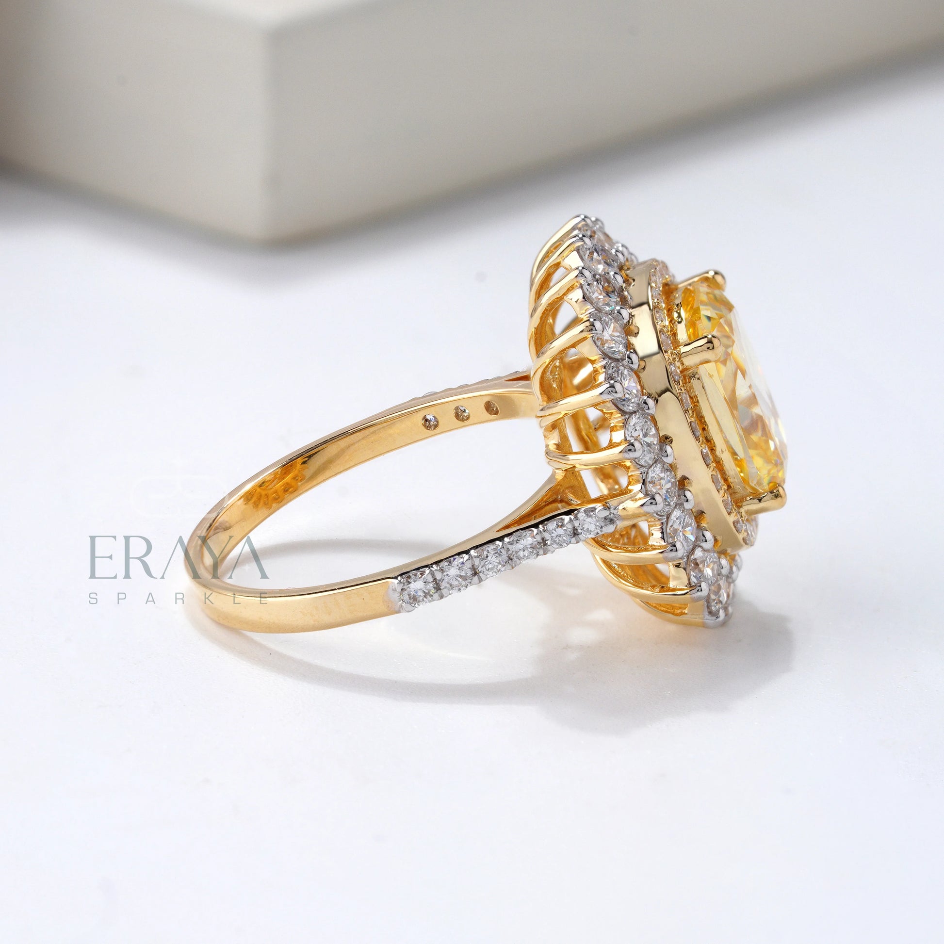 Cushion Cut Diamond Halo Ring - erayasparkle