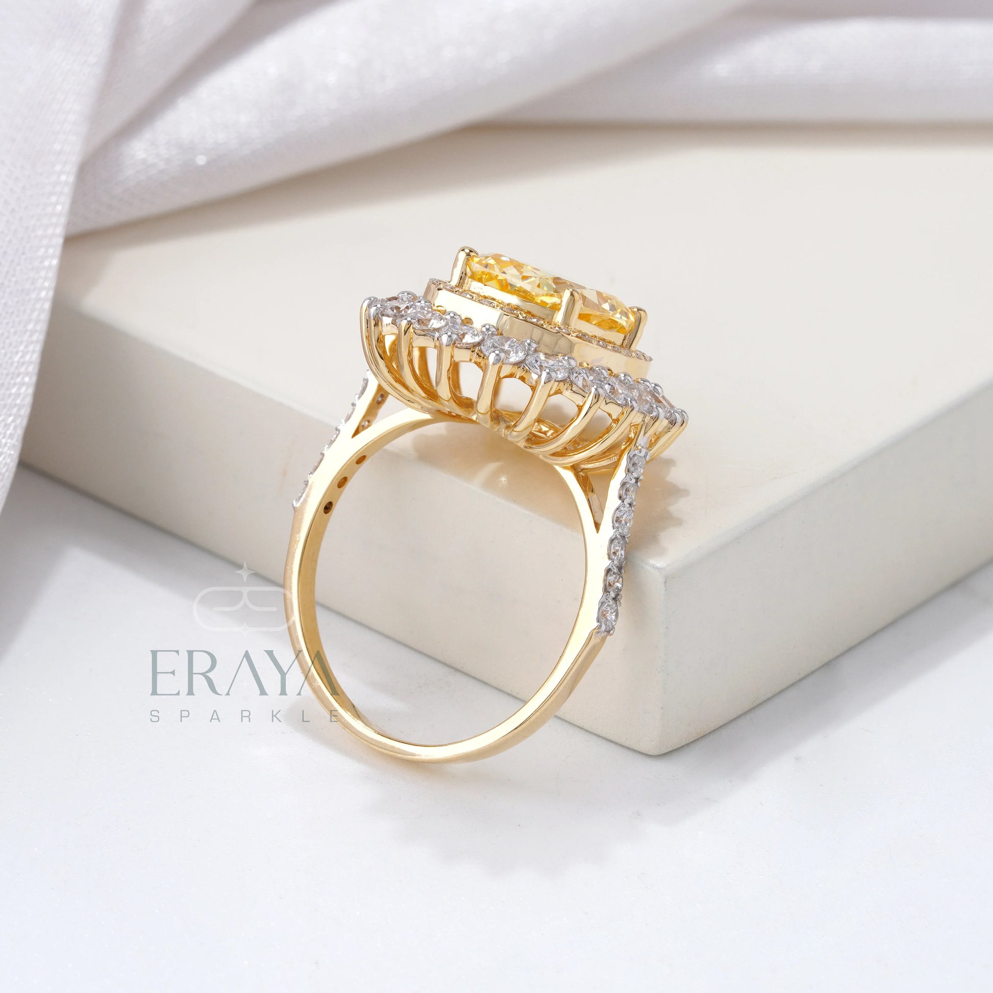 Cushion Cut Diamond Halo Ring - erayasparkle