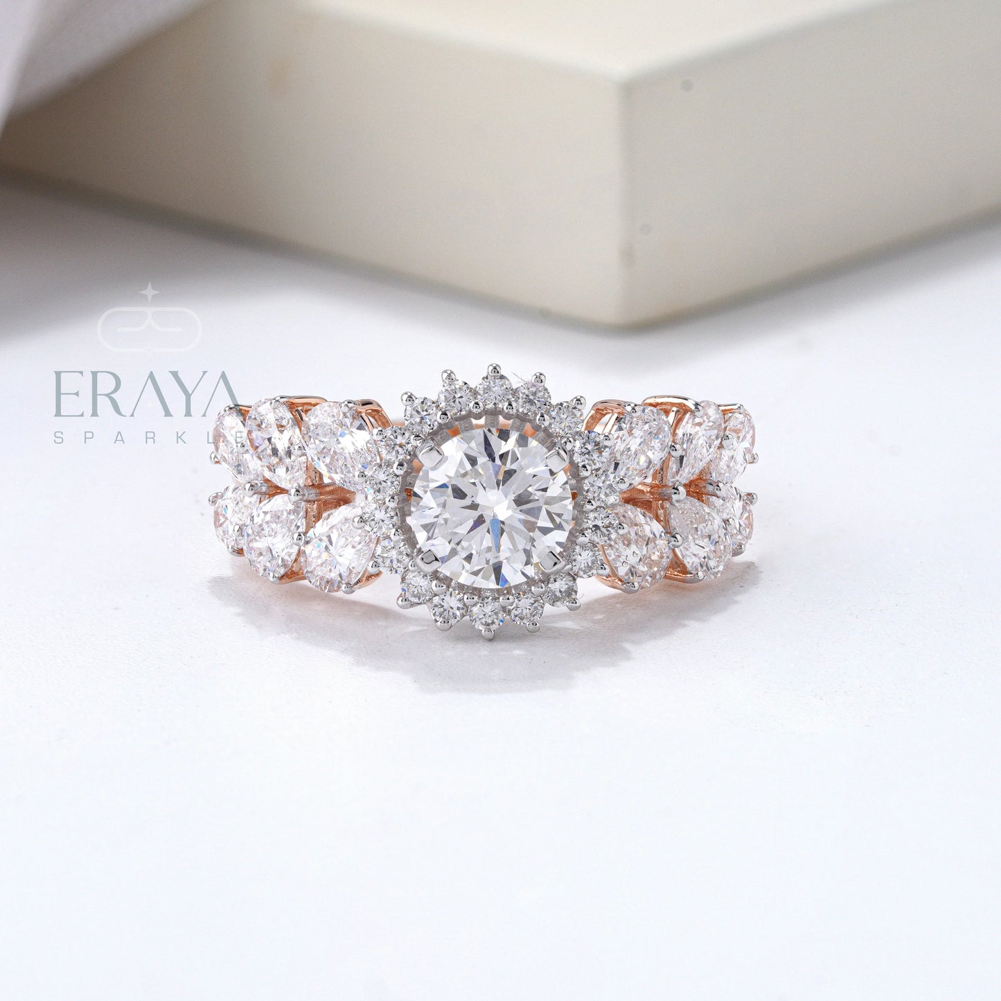 Solitaire Diamond Halo Engagement Ring - erayasparkle