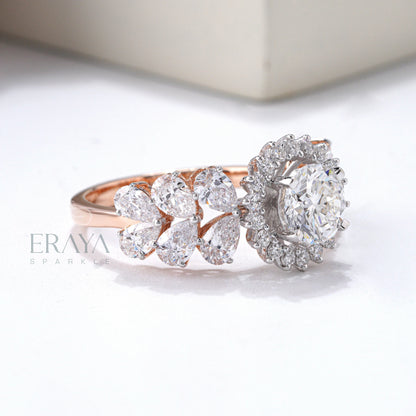 Solitaire Diamond Halo Engagement Ring - erayasparkle