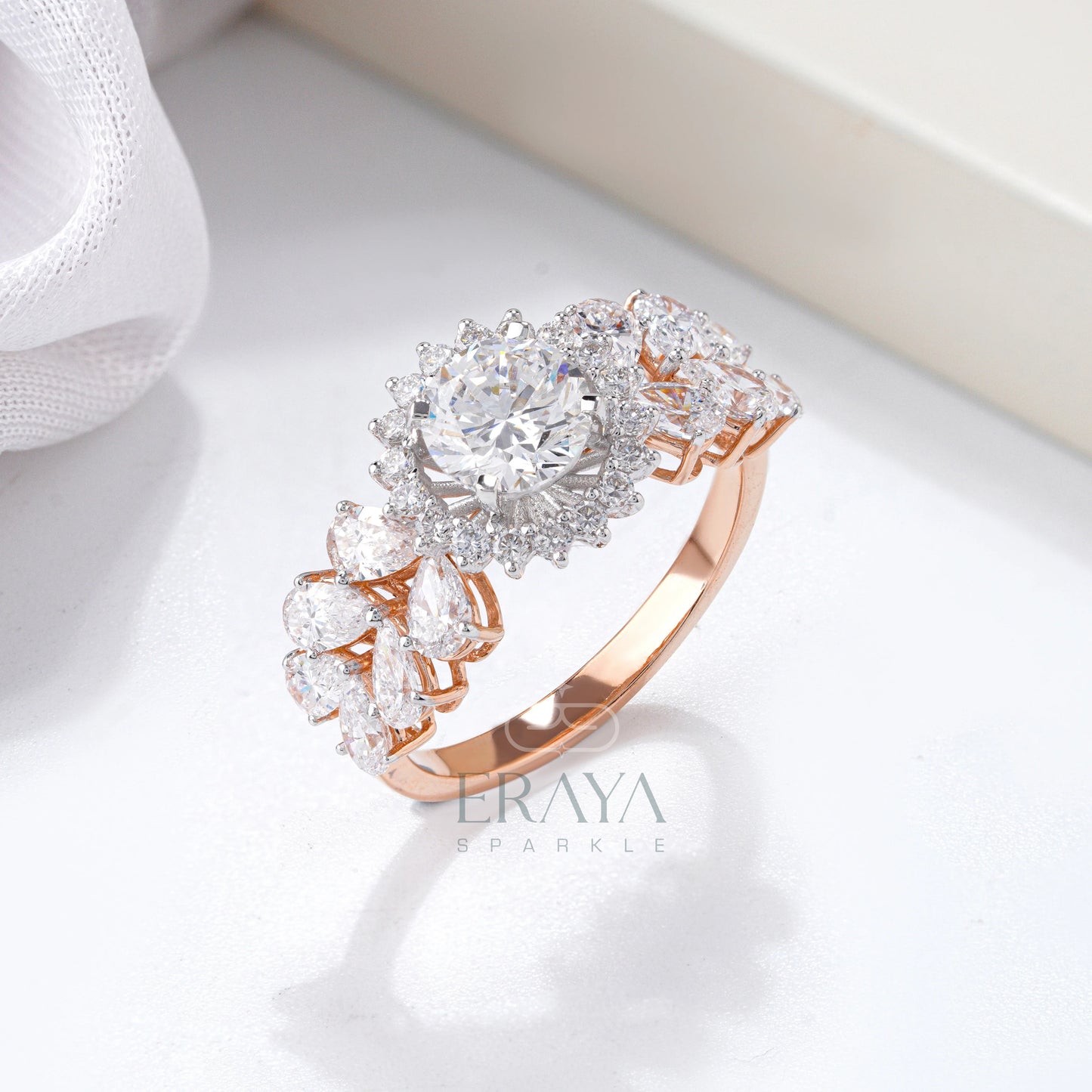 Solitaire Diamond Halo Engagement Ring - erayasparkle