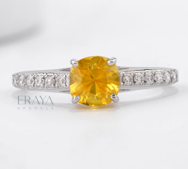 Yellow Sapphire Ring with Lab-Grown Diamond Ring - Ring
