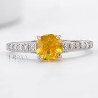 Yellow Sapphire Ring with Lab-Grown Diamond Ring - Ring