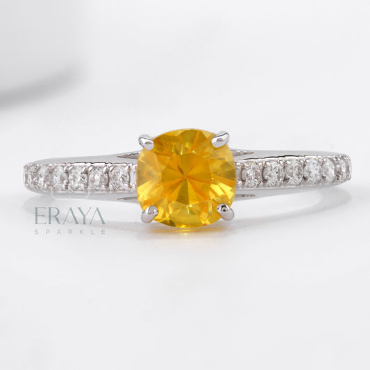 Yellow Sapphire Ring with Lab-Grown Diamond Ring - erayasparkle