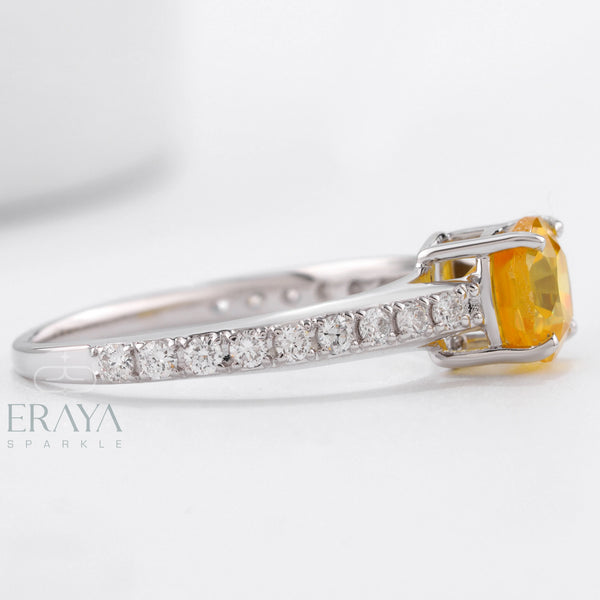 Yellow Sapphire Ring with Lab-Grown Diamond Ring - Ring