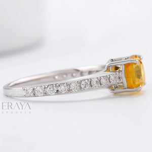 Yellow Sapphire Ring with Lab-Grown Diamond Ring - Ring