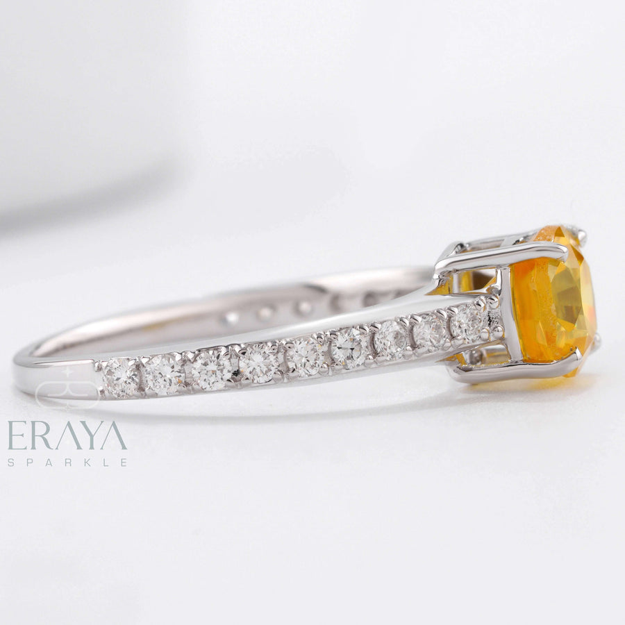Yellow Sapphire Ring with Lab-Grown Diamond Ring - Ring