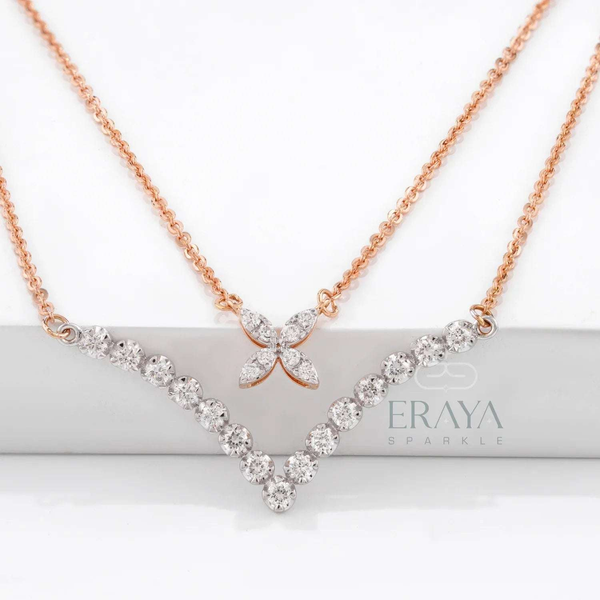 V-Bar Floral Pendant with Lab-Created Diamond - 