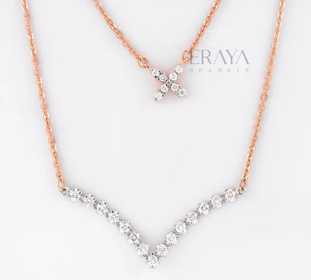 V-Bar Floral Pendant with Lab-Created Diamond - 