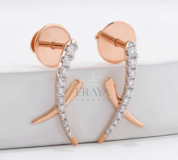 Twist Rose Gold Earrings with Lab Diamond - 