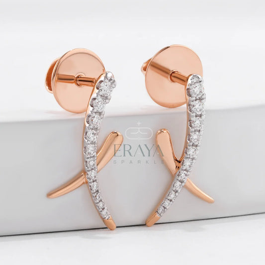 Twist Rose Gold Earrings with Lab Diamond - erayasparkle