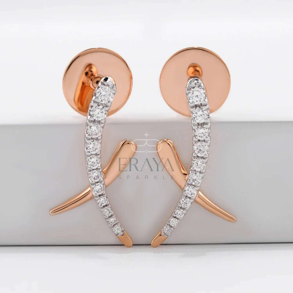 Twist Rose Gold Earrings with Lab Diamond - 