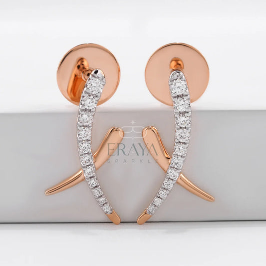 Twist Rose Gold Earrings with Lab Diamond - erayasparkle