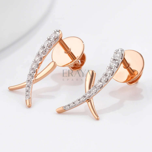 Twist Rose Gold Earrings with Lab Diamond - 