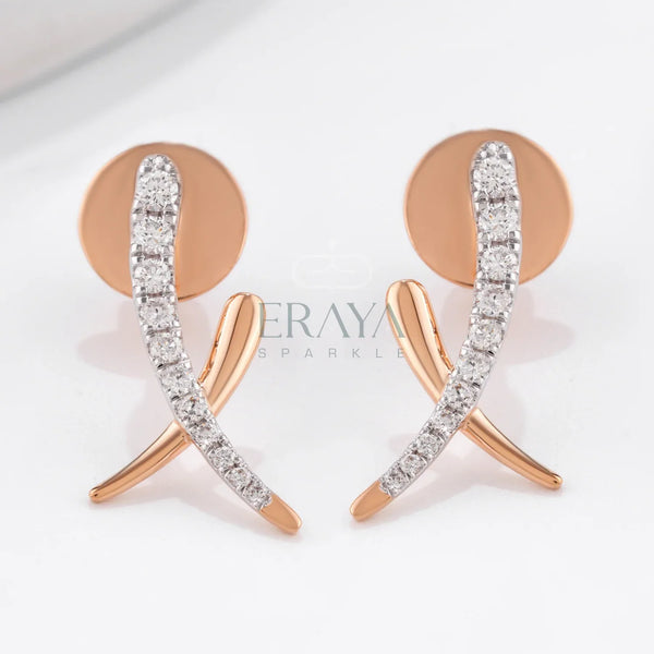 Twist Rose Gold Earrings with Lab Diamond - 
