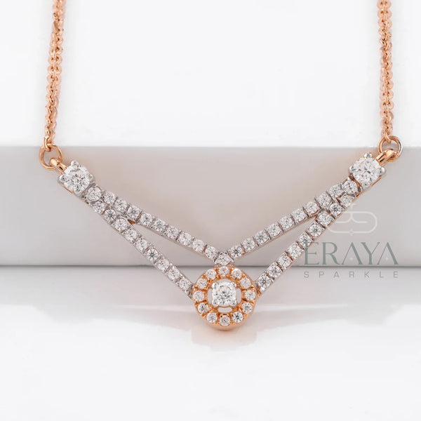 Elegant V-Shaped Necklace with Diamond - 