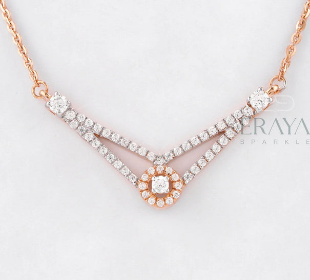 Elegant V-Shaped Necklace with Diamond - 