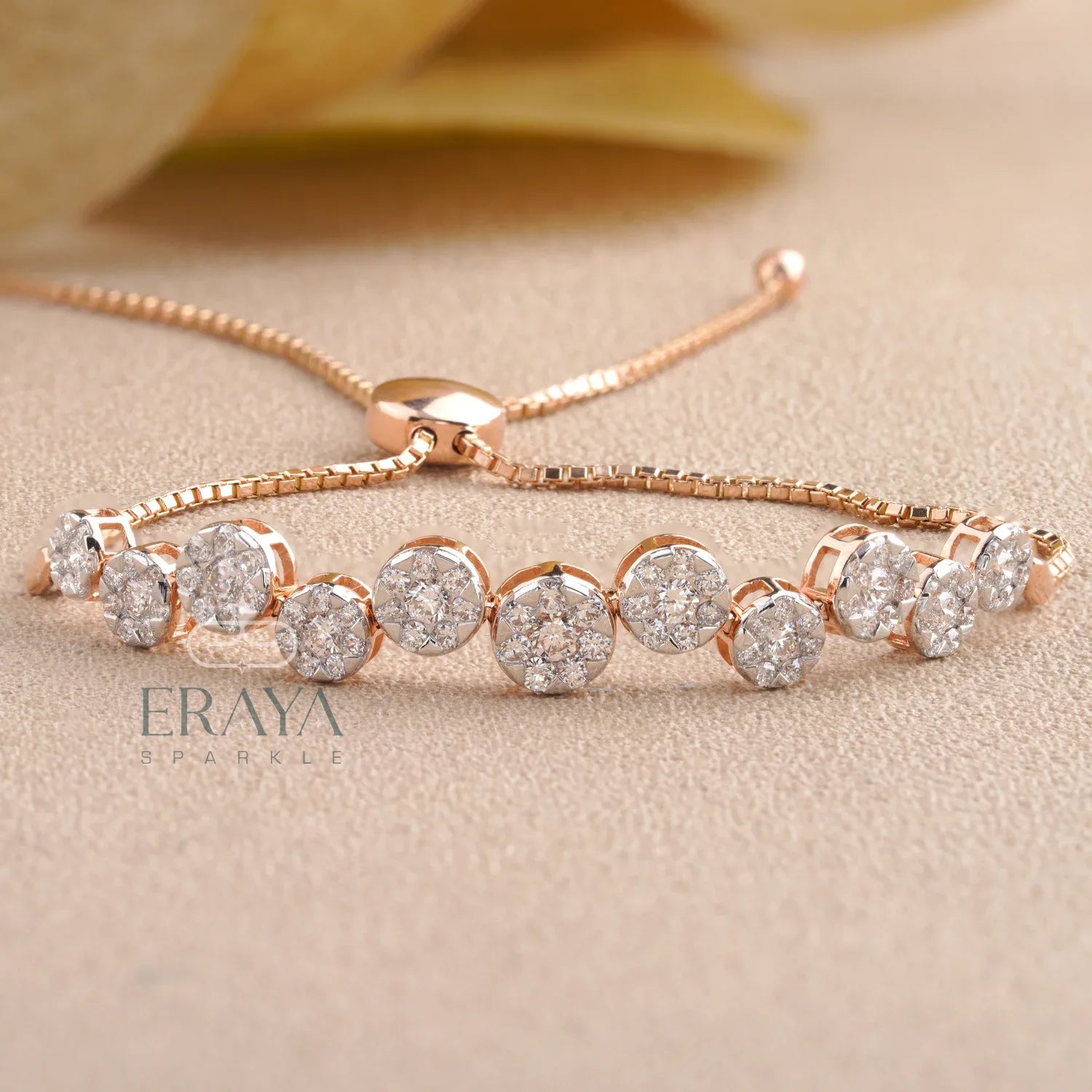 Elegant Lab Grown Diamond Bracelet in Rose Gold | Adjustable Tennis Style - erayasparkle