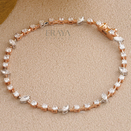 Rose Gold Marquise Band with LG Diamond Bracelate - erayasparkle