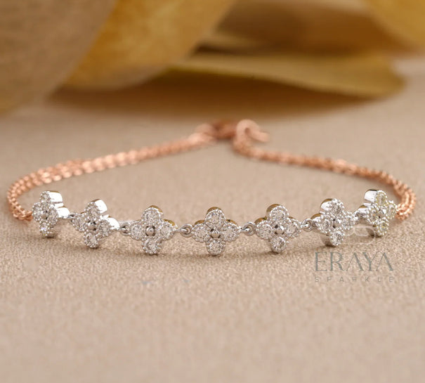Dainty Floral Gold Bracelet with Lab Diamond Bracelate - 