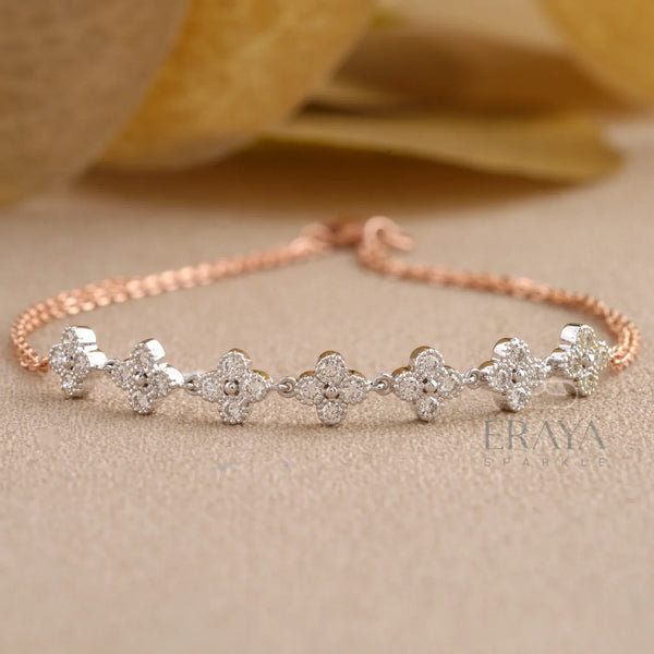 Dainty Floral Gold Bracelet with Lab Diamond Bracelate - 