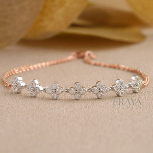 Dainty Floral Gold Bracelet with Lab Diamond Bracelate -