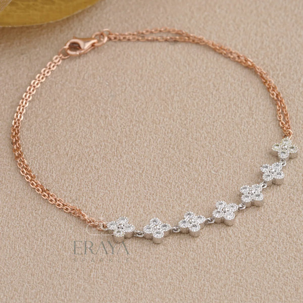 Dainty Floral Gold Bracelet with Lab Diamond Bracelate - 