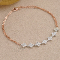 Dainty Floral Gold Bracelet with Lab Diamond Bracelate - 