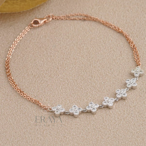 Dainty Floral Gold Bracelet with Lab Diamond Bracelate -