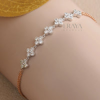 Dainty Floral Gold Bracelet with Lab Diamond Bracelate - 