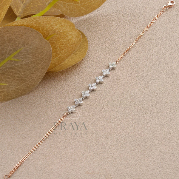Dainty Floral Gold Bracelet with Lab Diamond Bracelate - 