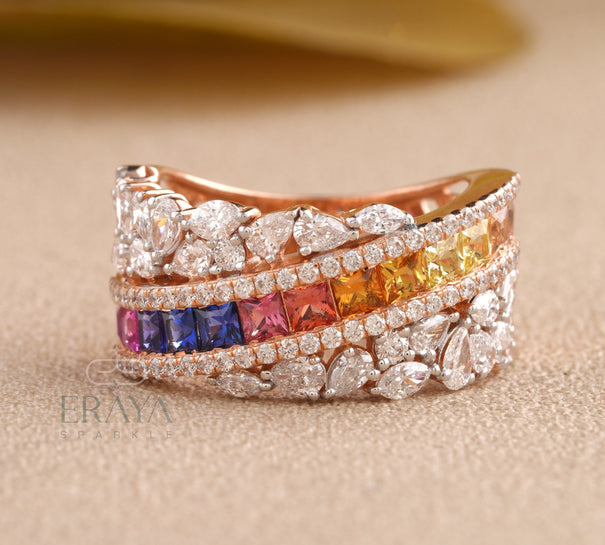 Rainbow Princess Ring with Lab Grown Diamond - Ring