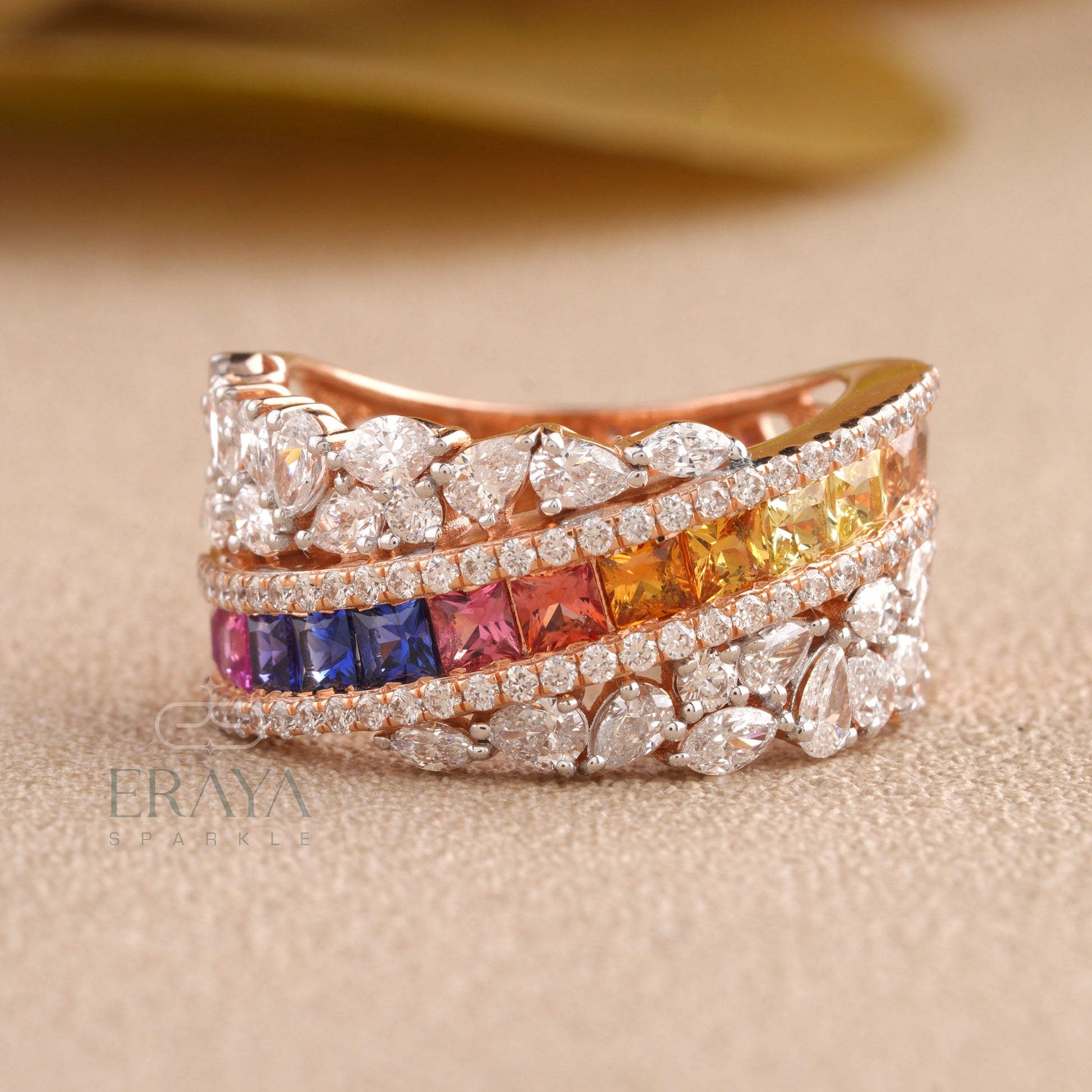 Rainbow Princess Ring with Lab Grown Diamond - erayasparkle