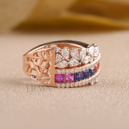 Rainbow Princess Ring with Lab Grown Diamond - erayasparkle