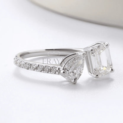Modern Two-Stone Ring – Lab Diamond Ring - erayasparkle
