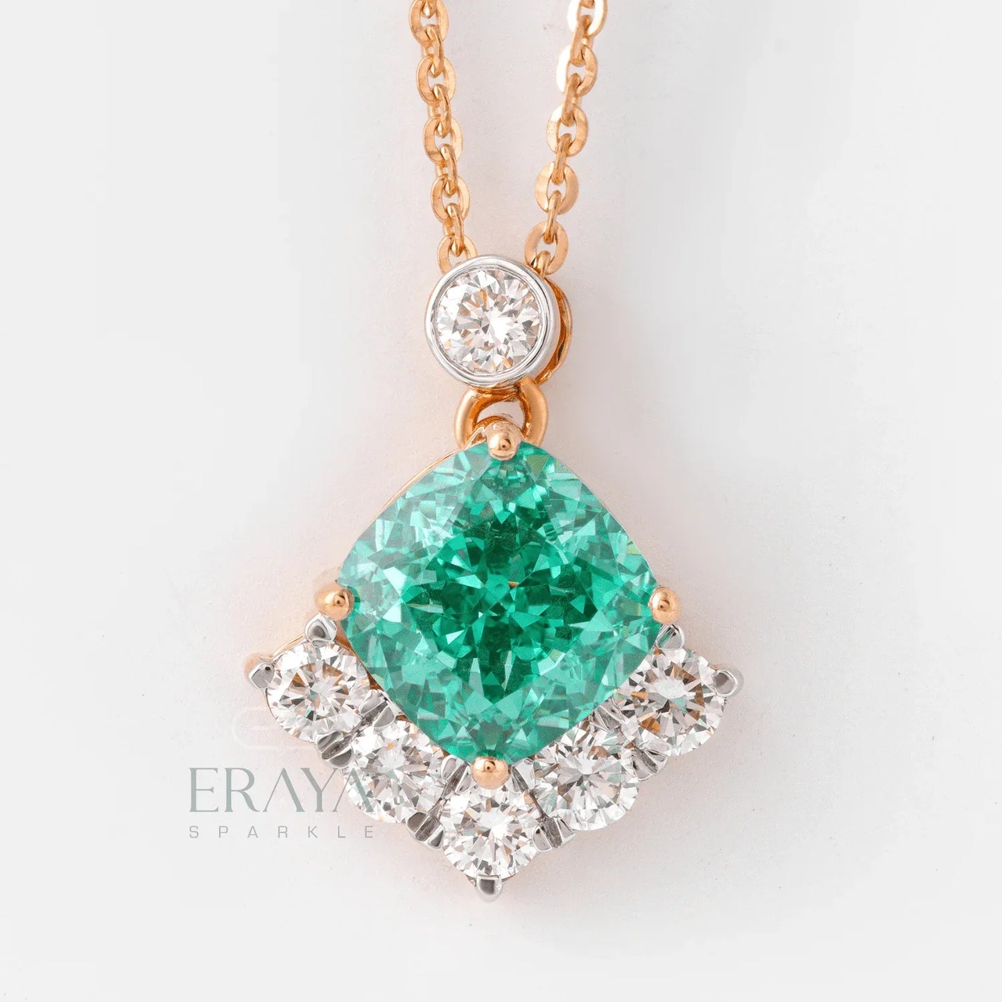Green Cushion Pendant with LG Diamond pedant - erayasparkle