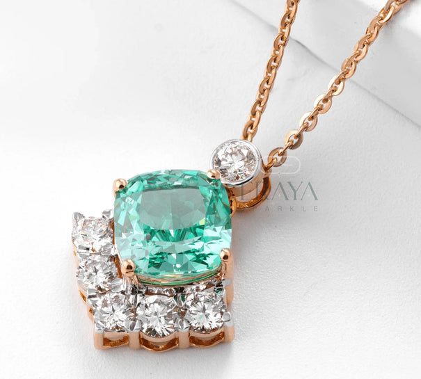 Green Cushion Pendant with LG Diamond pedant - 