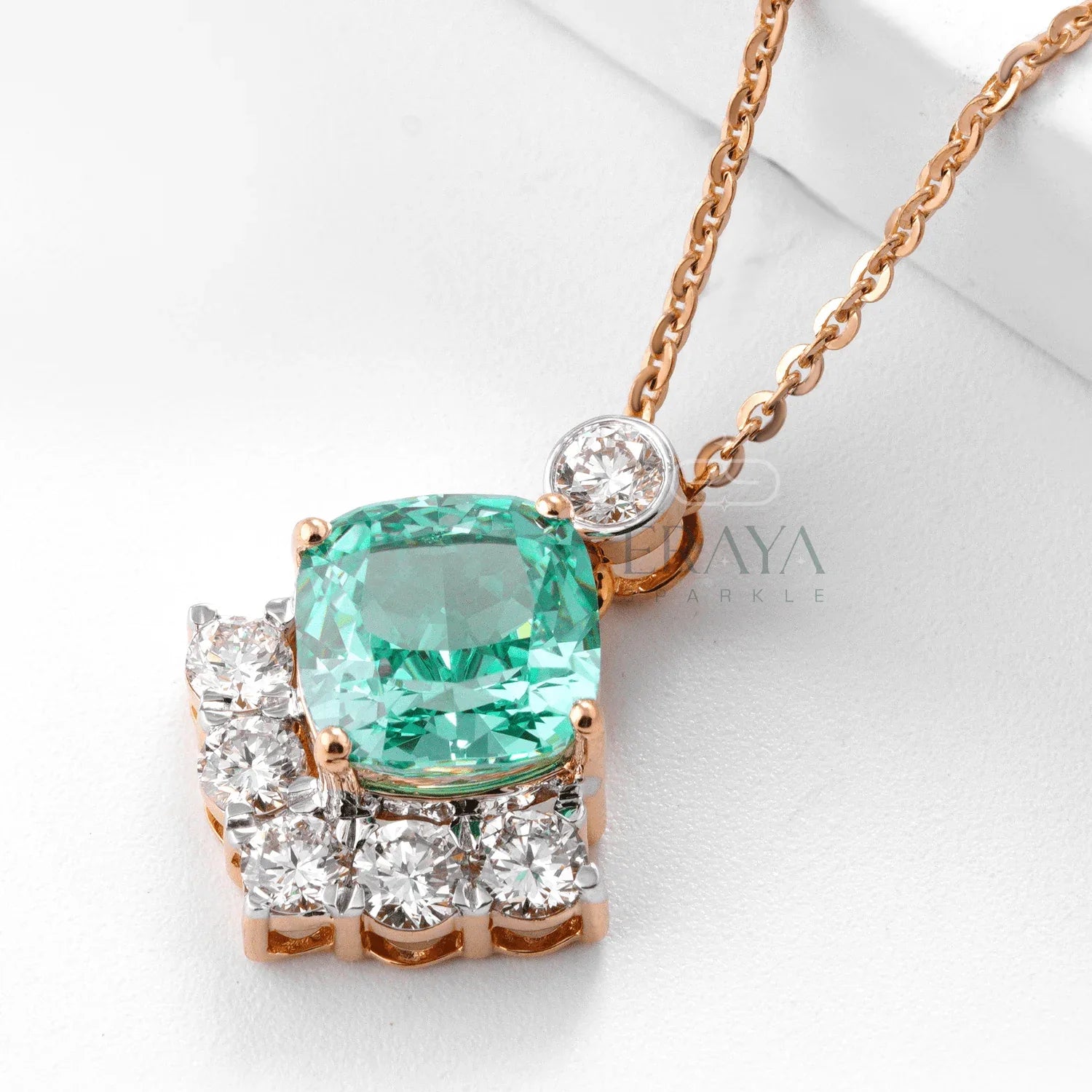 Green Cushion Pendant with LG Diamond pedant - erayasparkle