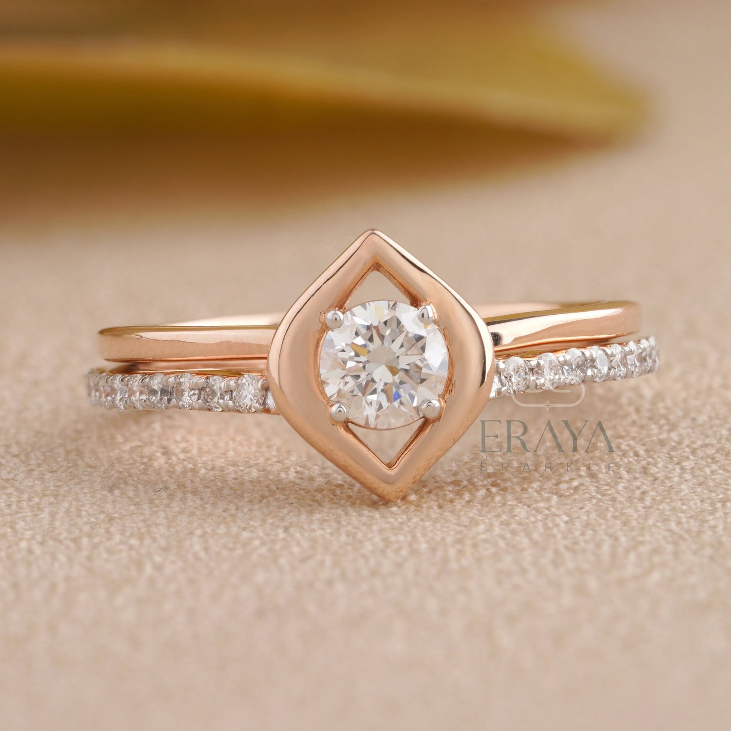 Stackable Rose Gold Diamond Ring Set - erayasparkle