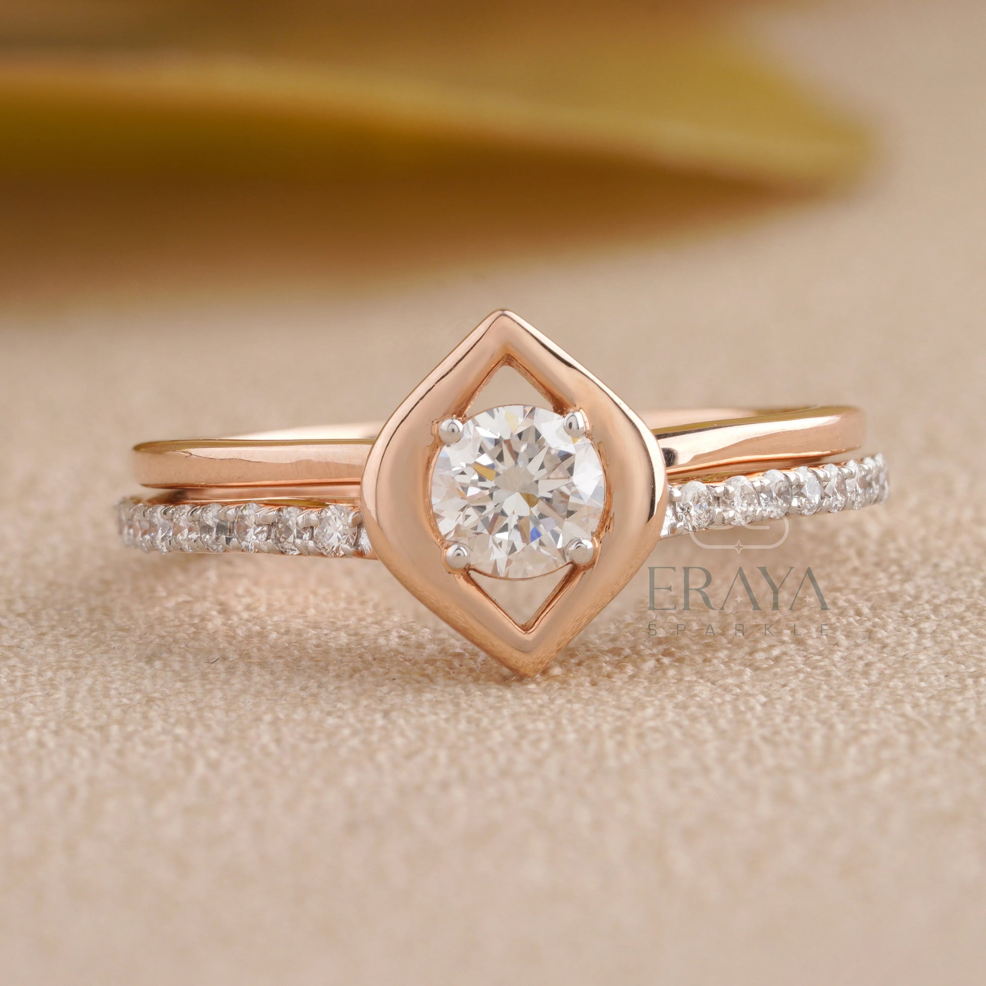 Stackable Rose Gold Diamond Ring Set - erayasparkle