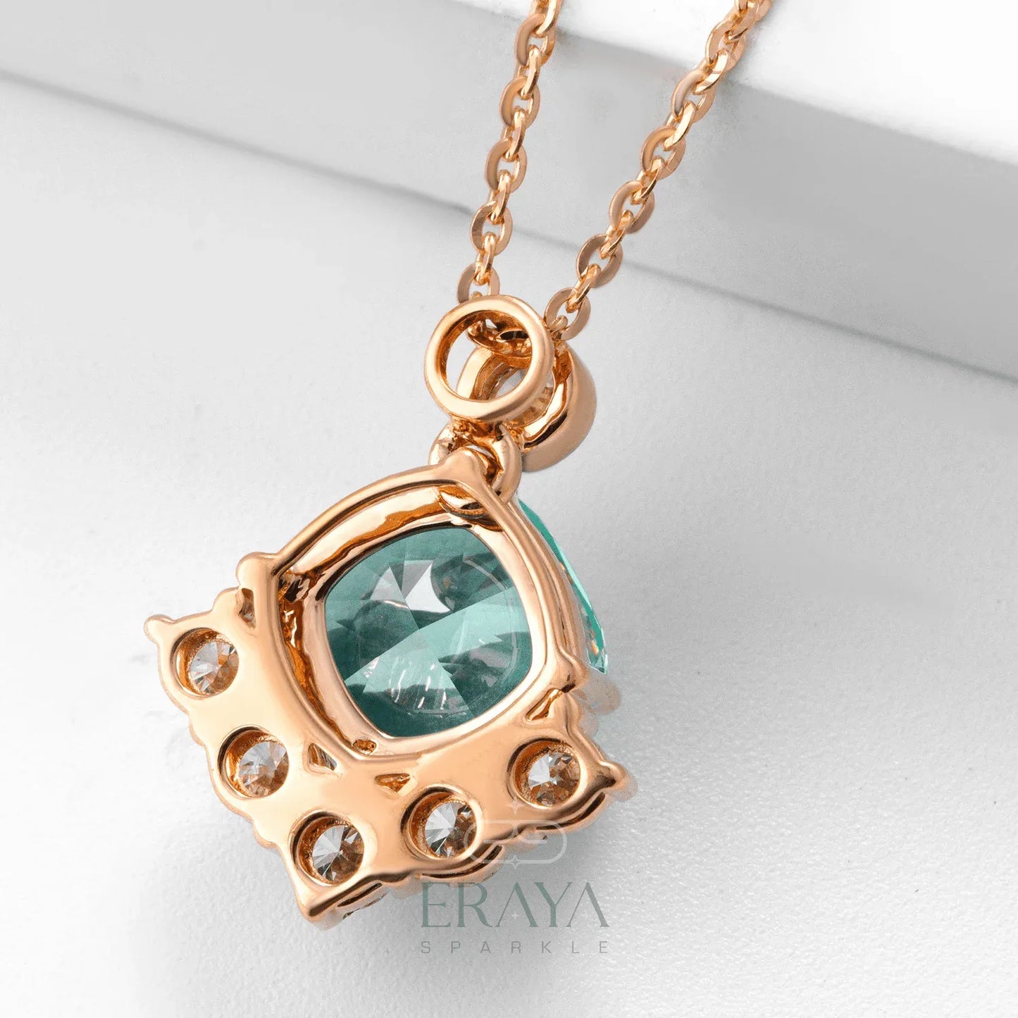 Green Cushion Pendant with LG Diamond pedant - erayasparkle