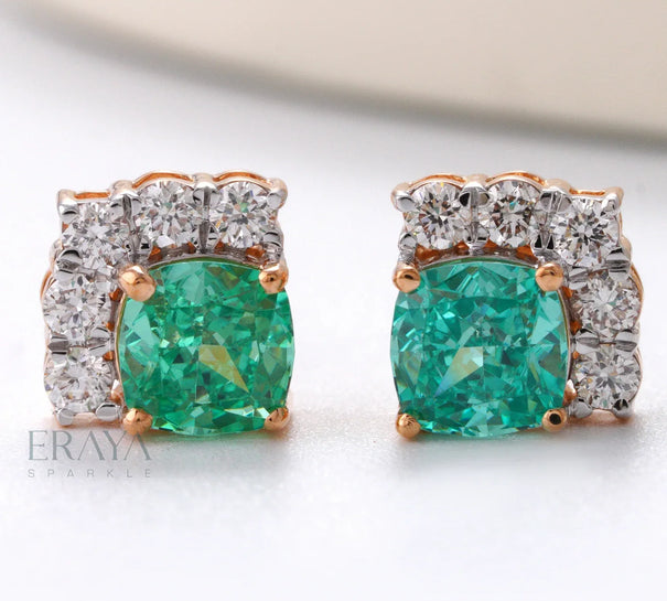 Dainty Cushion Studs with Diamond - 