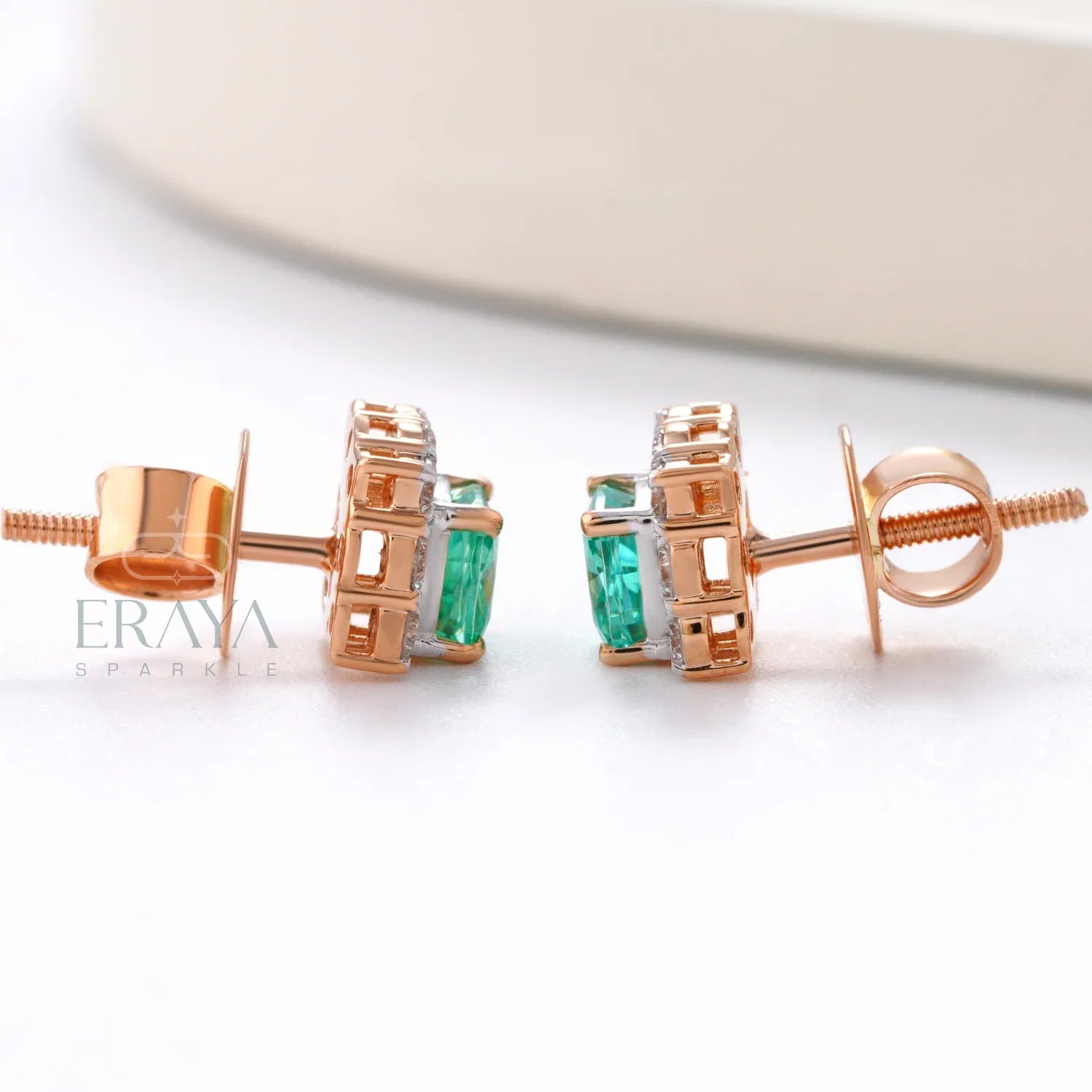 Dainty Cushion Studs with Diamond - erayasparkle