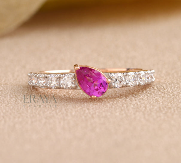 Pear Pink Color Stone Engagement Ring - Ring