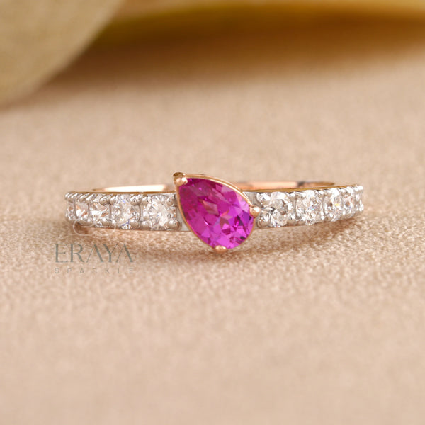 Pear Pink Color Stone Engagement Ring - Ring