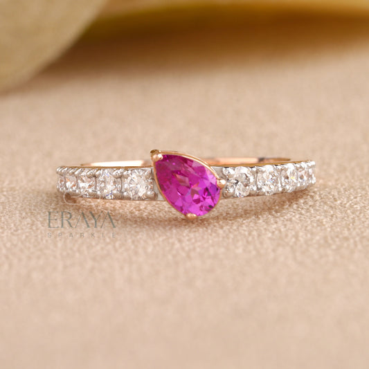 Pear Pink Color Stone Engagement Ring - erayasparkle