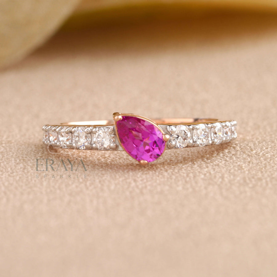 Pear Pink Color Stone Engagement Ring - Ring