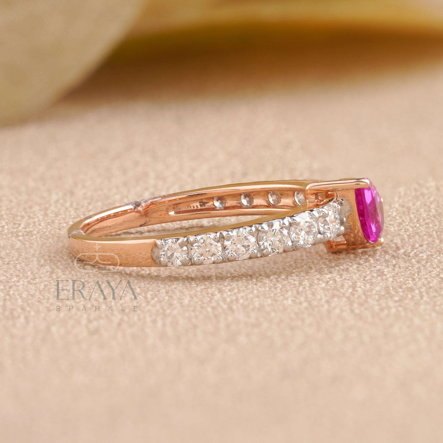 Pear Pink Color Stone Engagement Ring - Ring