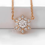 Sunflower Pendant Necklace with Lab Diamond - 