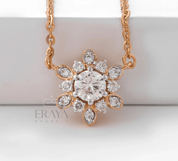 Sunflower Pendant Necklace with Lab Diamond - 
